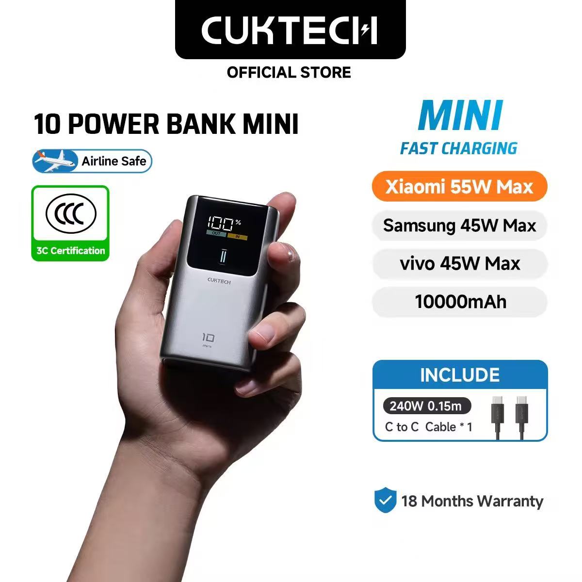 CUKTECH Mini 55W Fast Charging 10000mAh Powerbank 